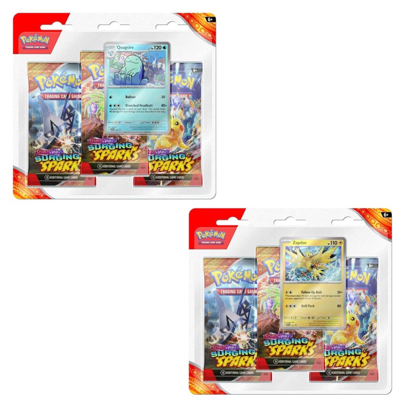 POKEMON TCG Scarlet & Violet Surging Sparks កញ្ចប់ កញ្ចប់ Booster Blister 3 កញ្ចប់s (Pair)